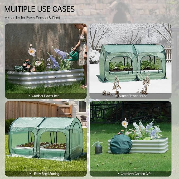 PORAYHUT All-in-One Raised Garden Bed and Greenhouse Kit,Metal Outdoor Planter Box with Pop up Tunnel Greenhouse Cover ,Vegetables, Flowers for Cold Frost Protector (4x2FT)