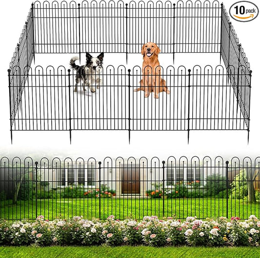 10 Panels Garden Fence Animal Barrier, 32 in (H) x23.6ft (L) Decorative Garden Fence, Rustproof Metal No Dig, Tall Garden Fencing, Dog Fence Outdoor for Yard, Patio