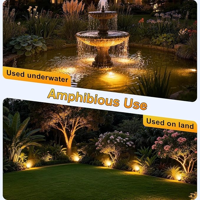 POPOSOAP LED Underwater Pond Lights 6-Head, IP68 Waterproof Pond Lights with Timer, 90° Rotatable Design & Gravity Base Fountain Lights for Pond Fountain Waterfall Aquarium Pool -P66HZ