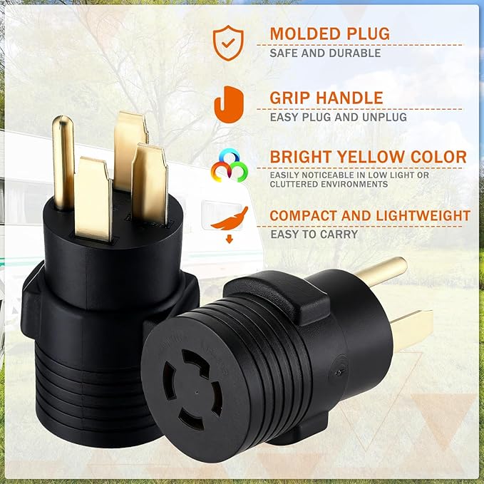 Kanayu NEMA 14-50P to L14-30R 50amp to 30amp Generator Adapter 4 Prong 50amp Generator Male Plug to 4 Prong 30amp Locking Female, Generators to House Inlet Box Adapter(Black)