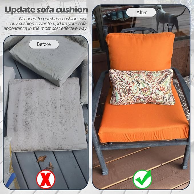 Sqodok Patio Cushion Covers, Waterproof Outdoor Cushion Covers Replacement, Patio Cushion Seat Slicovers for Sectional Sofa, Chair, Outdoor Wicker Patio Sofa (Pumpkin, 24"x22"x4"-2 Pack-Cover ONLY)