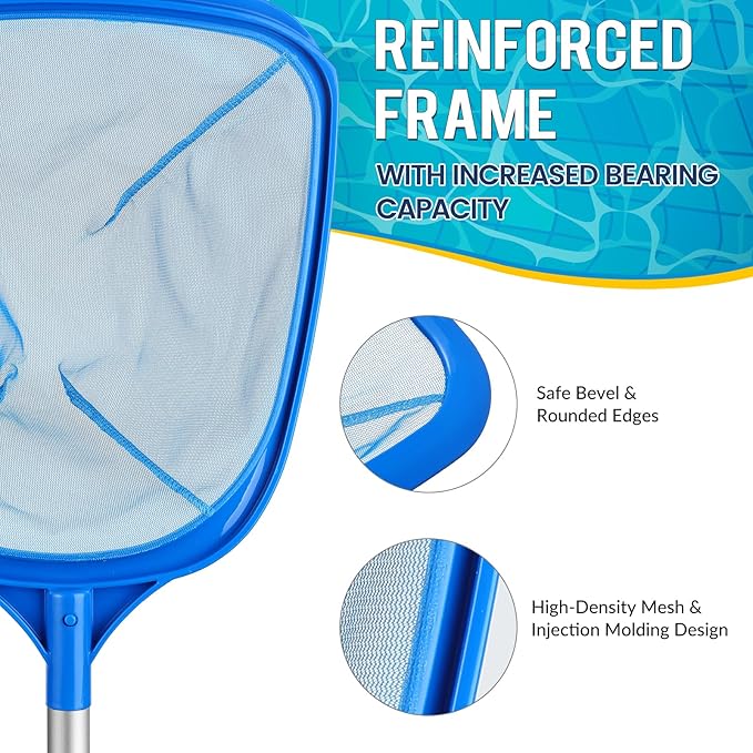 Tavaleu Pool Skimmer Net,Deep Pool Leaf Net with Reinforced Frame, Large Capacity Rake Net for Cleaning, Debris Pickup Removal