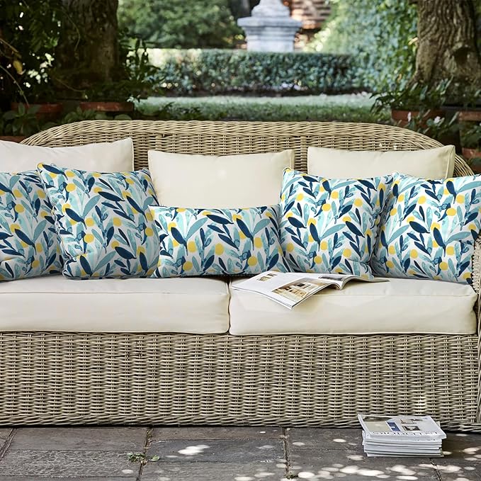 LVTXIII Outdoor Throw Pillows 16x16 Inch Patio Waterproof Square Pillows with Piping Fade Resistant Accent Pillow for Spring Summer Garden Decoration, Set of 2, Leaves Multi