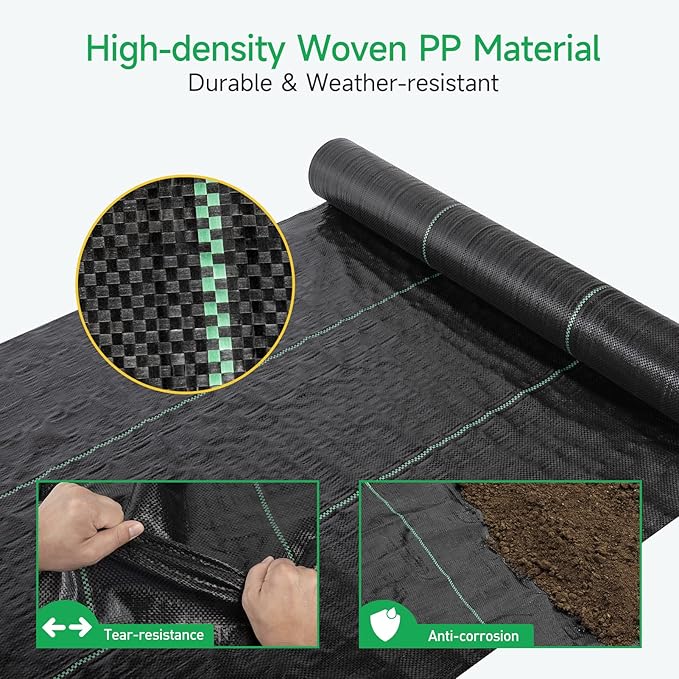GreatBuddy 4FT × 100FT Weed Barrier Landscape Fabric Heavy Duty, 3.2oz High Density Weed Cloth for Greenhouse, Garden, Yard, Pathway, Ultra-Durable Woven Weed Control Ground Cover, Easy Setup