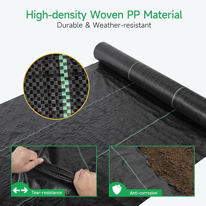 GreatBuddy 3FT × 200FT Weed Barrier Landscape Fabric Heavy Duty, 3.2oz High Density Weed Cloth for Greenhouse, Garden, Yard, Pathway, Ultra Durable Woven Weed Control Ground Cover, Easy Setup
