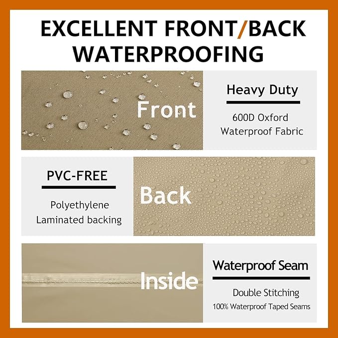 Heavy Duty Outdoor Sectional Sofa Cover, 130-inch L-Shaped Waterproof 600D Patio Furniture Covers, Lawn Patio Couch Protector(Desert Khaki, V-Shaped-130" x 130")