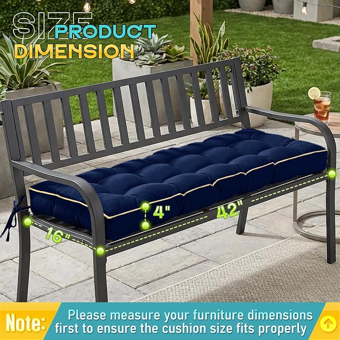 Outdoor Bench Cushion, Tufted Patio Seat Pad for Garden Bench, Porch Swing, Indoor/Outoor Furniture (Blue, 42X16X4)