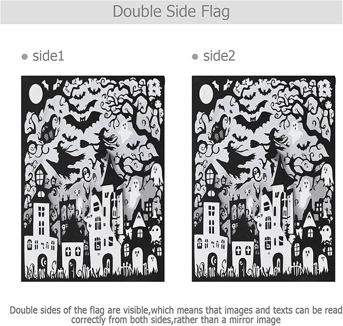 Halloween Witch Black House Flag 28x40 Inch Double Sided Outside Spooky Ghost Boo Bat Seasonal Yard Outdoor Flag Banner for Garden Lawn Patio Holiday Decorations