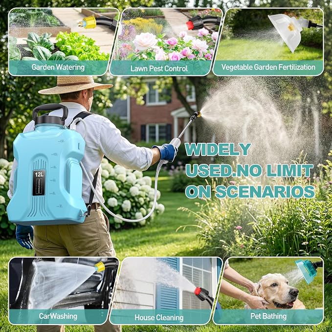 Tarden 3.5 Gallon Battery Powered Backpack Sprayer - Electric Garden Sprayer with USB Rechargeable Handle, Telescopic Wand & 5 Nozzles for Lawn Care 12L