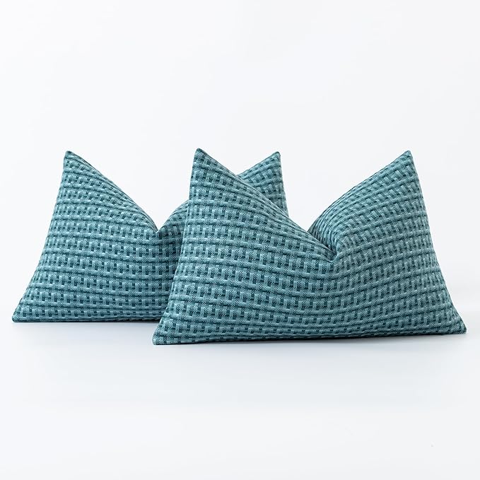 Kevin Textile Outdoor Waterproof Throw Pillow Covers Pack of 2 Farmhouse Decorative Cushion Covers for Garden Patio Tent Balcony Bench Couch Sofa 12x20 Inch, Teal
