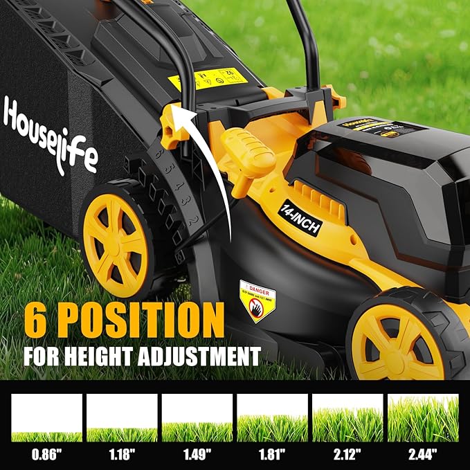 40V Cordless Lawn Mower Compatible with Dewalt 2x20V MAX Battery, 14 Inch Electric Lawn Mower with 35L Grass Bag, 6-Position Height Adjustment, Foldable Push Mower for Yard (Tool Only)