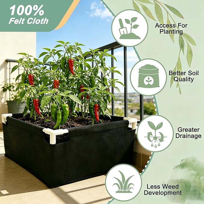 Breathable Felt Raised Garden Bed with PVC Frame, Heavy-Duty Square Planter Box for Vegetables, Herbs & Flowers, 3 Size – No Tools Assembly for Patio, Backyard Gardening（2.2*2.2*1FT, 2PCS）