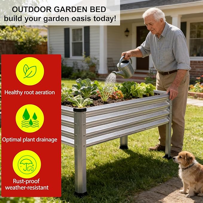 Large Galvanized Raised Garden Bed Outdoor with Legs, Load Capacity 1200LB, 48x26x30in Raised Garden Bed, for Backyard/Patio/Balcony/Gardening/Vegetables Flowers, Sliver