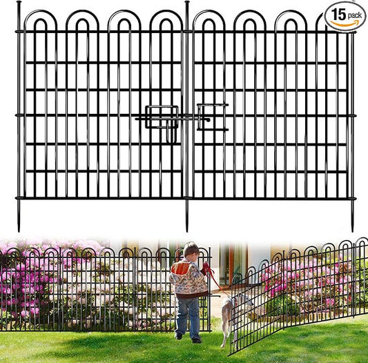 15 Panels Tall Garden Animal Barrier Fence with Gate, 33 in(H) X 36.8 ft(L) No Dig Decorative Garden Fence Outdoor for Yard, Heavy Duty Rustproof Metal Edging Border for Dog, Rabbits