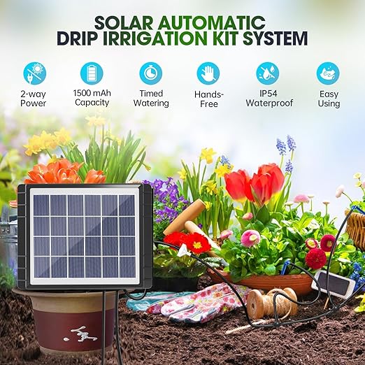 Solar Irrigation System for Garden - Skycow 2W Solar & USB Power Automatic Drip Irrigation Kit15 Potted Indoor Outdoor Garden Balcony Anti-Siphoning Plant Watering System 25 Timing Mode