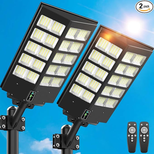2 Pack 26" Large Solar Street Lights Outdoor Waterproof - 9000W 120000LM Solar Powered Parking Lot Light Dusk to Dawn,Motion Sensor Commercial LED Solar Flood Lights Remote Control