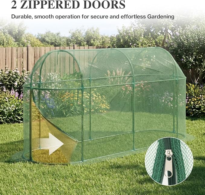 BPS Crop Cages for Garden Plant, 10x3x5 Ft Plant Netting Protection Tent with Zippered Door for Plants, Raised Garden Bed Cover with Frame for Vegetables, Fruits and Flowers
