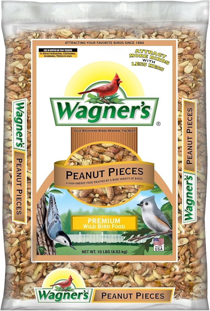 Wagner’s Shelled Peanut Pieces for Wild Birds, 10 Pound Bag – High-Protein, Shell-Free, No-Waste Bird Food for Woodpeckers, Jays & Chickadees