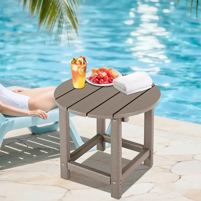 LZRS Adirondack Patio Side Table End Table, Outdoor Coffee Tables for Patio, Backyard,Pool, Indoor Companion, Easy Maintenance & Weather Resistant(Oak)