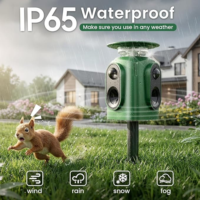 360° Solar Ultrasonic Animal Repellent Outdoor, 2 Pack Deer Repellent Devices with Motion Sensor, IP65 Waterproof Cat Deterrent for Yard, Effective Repel Squirrel, Rabbit, Dog - Green