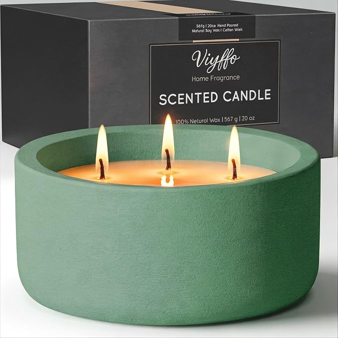 Viyffo Large Citronella Candle Outdoor, 3 Wick 20oz Citronella Candle Indoor, Non Toxic Soy Scented Candle, Green Ceramic Jar for Patio, Deck, Garden, Backyard & Camping, Home Fragrance, Décor & Gift