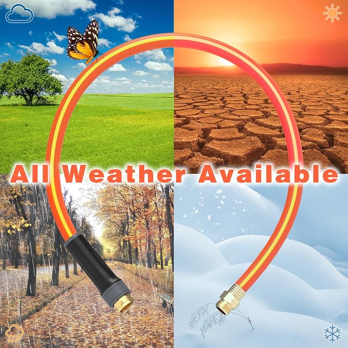 Garden Hose 3ft x 5/8",Short Garden Water Hose Heavy Duty,Flexible,Lightweight Hybrid Hose with Swivel Handle,3/4'' Brass Fittings,Hybrid Rubber Hose for Backyard