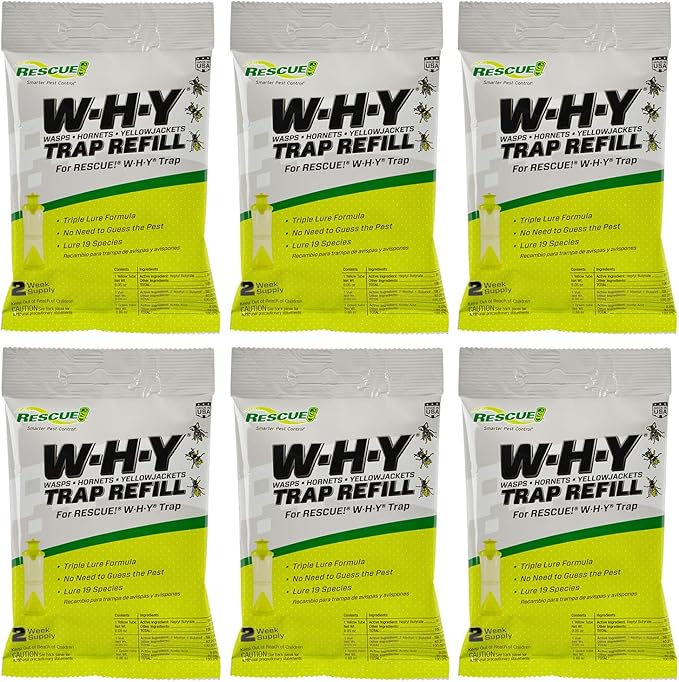 RESCUE! Non-Toxic Wasp, Hornet, Yellowjacket Trap (WHY Trap) Attractant Refill - 2 Week Refill - 6 Pack
