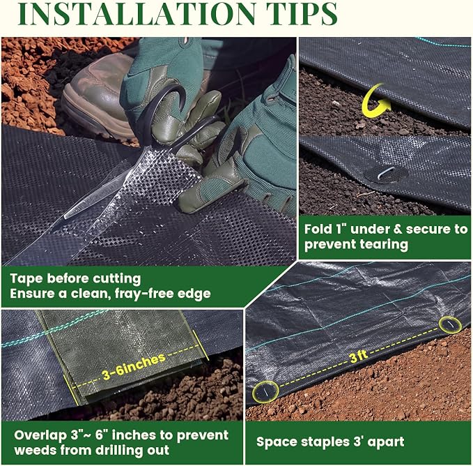 KING BIRD 4FTx100FT Weed Barrier Landscape Fabric w/Stakes & Gasket, 3.2oz Heavy Duty Woven Ground Cover Geotextile Fabric for Flower Garden Bed, Driveway, Pathway, Gravel & Yard Weed Control Mat