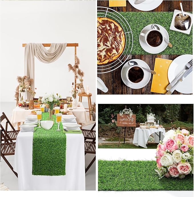 Artificial Grass Table Runner, 13 x 84 in Turf Table Runner - Realistic Faux Grass Runner for Golf Party, Wedding, Baby Shower, Indoor Outdoor Decor (2 Pack)