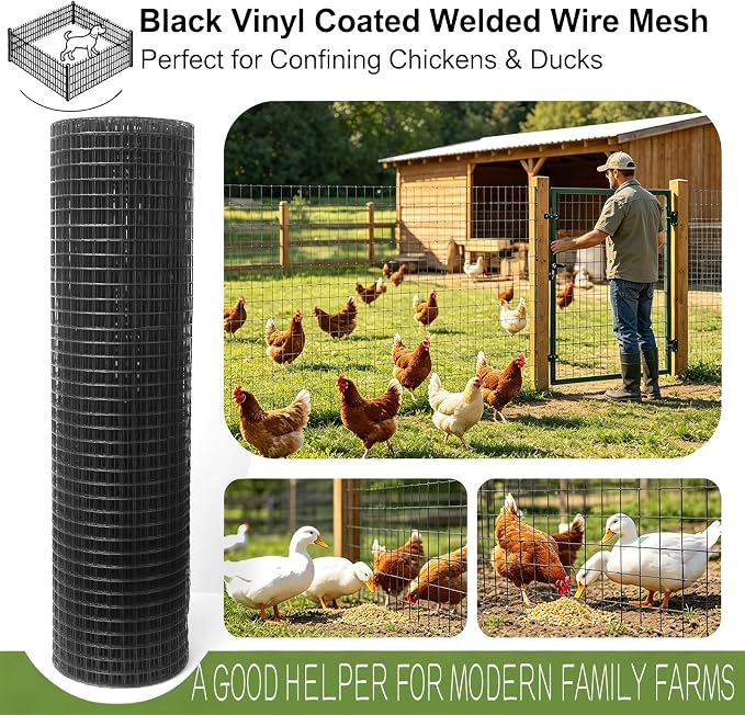 Black Hardware Cloth 1/2inx36inx100ft, Chicken Wire Fencing, 19Gauge, PVC Coated Chicken Wire, Hardware Cloth, Perfect for Chicken Wire Mesh, Rodent Mesh, Tree Guard, Chicken Coop