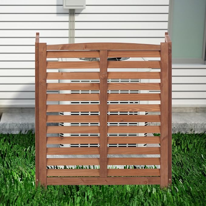 YOPTO 32" W x 38" H,3-Panel Outdoor Air Conditioner Fence,Wooden Outside Wood Privacy Screen,for Pool Equipment Enclosure,Trash Can Enclosures,Air Conditioner,Brown
