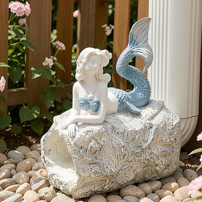 Teaeeno Mermaid Gutter Downspout Extension Decoration, 3''x4'' Downspout Extender Diverter Splash Block Sculpture Outdoor Decor, Animal Resin Statue