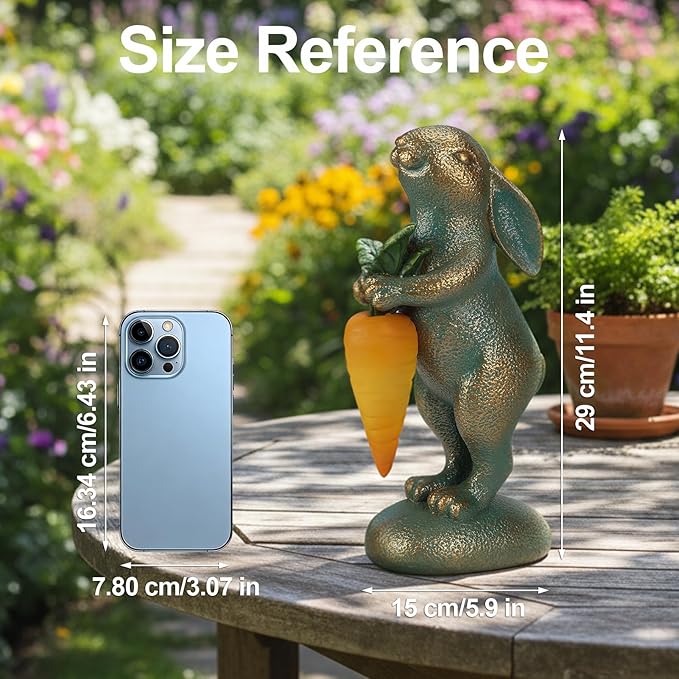 PETAFLOP Solar Garden Statues Outdoor Decor, Rabbit Figurines with Carrot Light for Patio Balcony Lawn Yard Decorations, Birthday Housewarming Gifts for Women Mom Grandma