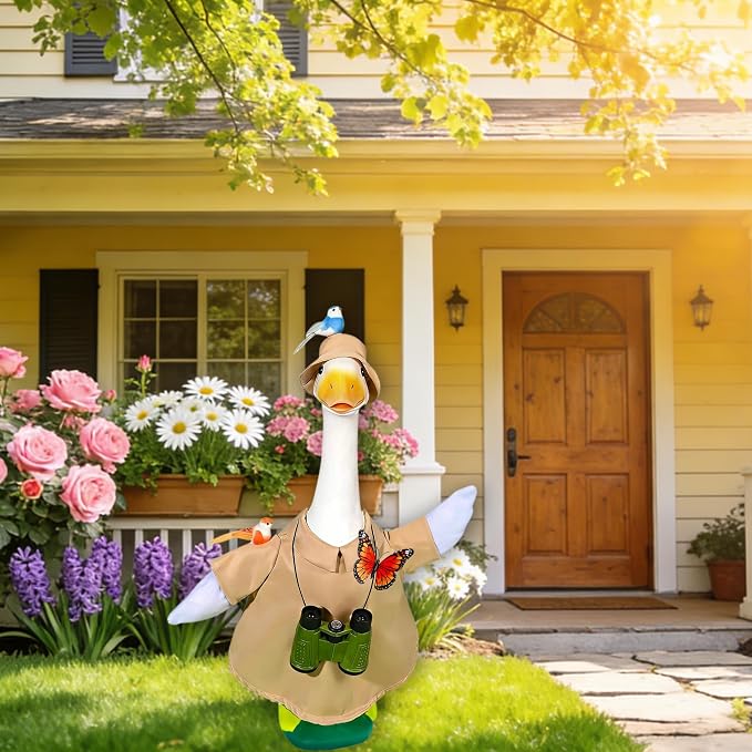 Spring Porch Goose Bird Watching Outfit Set – 5-Piece Costume & Accessories for 20-23" Standard Goose Statue, Whimsical Outdoor Lawn Decoration for Garden, Patio, Yard, Gift for Bird Lovers