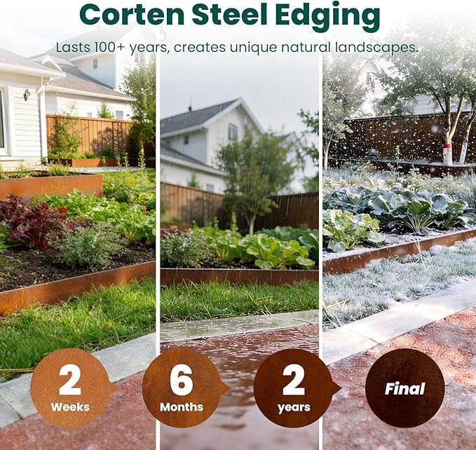 Corten Steel Landscape Edging 5" H x 40" L Metal Garden Edging, Thickened Metal Landscape Edging, 6 Pack Hammer-in Pre-Rusted Steel Landscaping Edging with 6 Clips for Lawn Yard (20Ft Total)