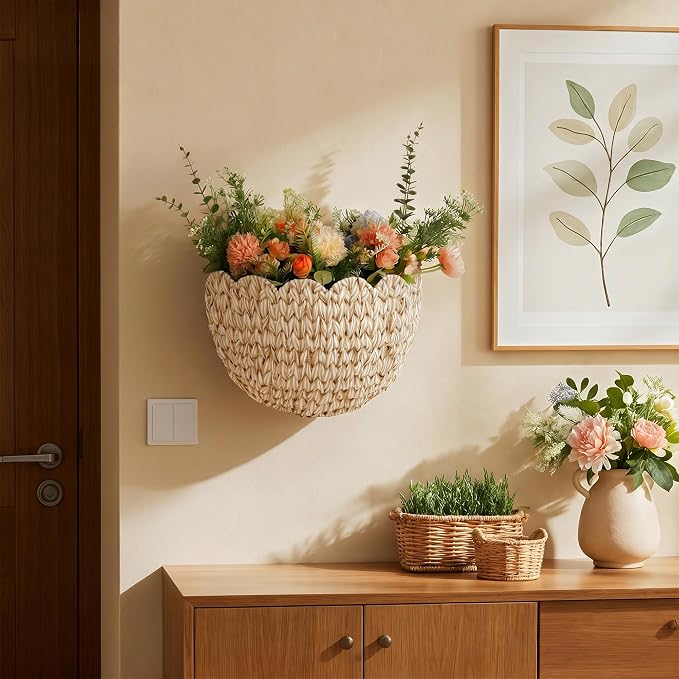 iEGrow Plastic wall Basket, Scalloped Hanging Baskets Plastic, Hanging Baskets for Organizing and Decor, Woven Storage Baskets for Door Mounted Entryway Flower Mail Plant Nursery | Woven Storage Design, Door Mounted, For Organizing and Decor, Entryway ...