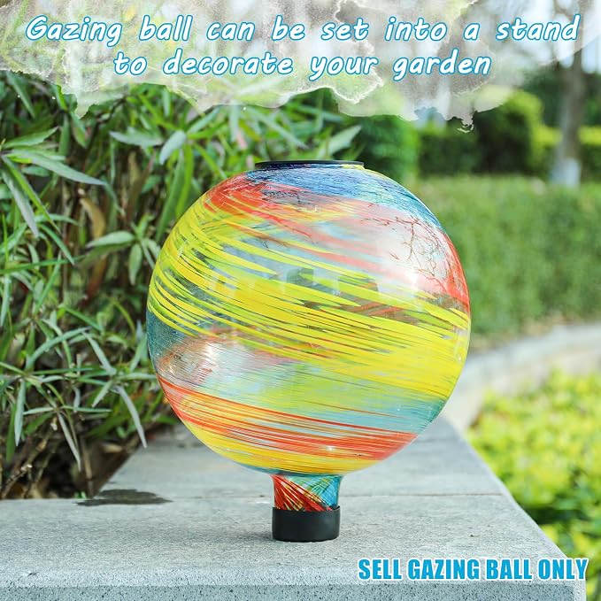 VCUTEKA Solar Gazing Ball, 10" Glass Gazing Balls Sphere with Solar Light for Garden Decor Lawn Outdoor Yard Decorative