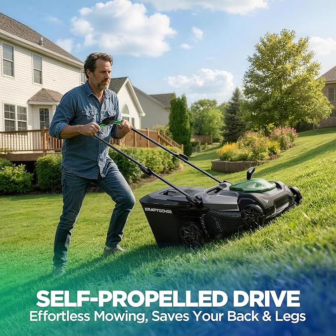 18" Electric Lawn Mower, 40V Self-Propelled Cordless Lawn Mower with 2x5.0Ah Batteries & Charger, Brushless Motor, 2-in-1 Mulching & Bagging, 6-Position Height Adjustment, for Small to Medium Yards