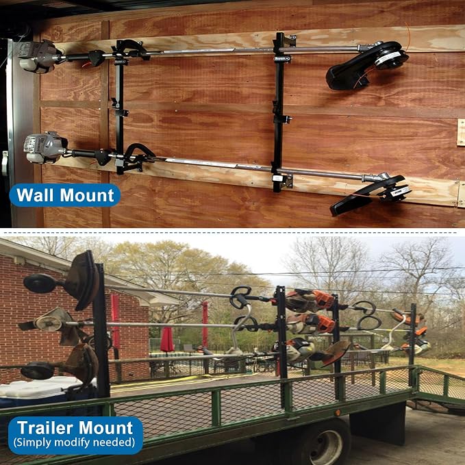 Trimmer Rack, 3 Place Heavy Duty Weedeater Rack for Walls, Open and Enclosed Trailers with Locks, Black Steel