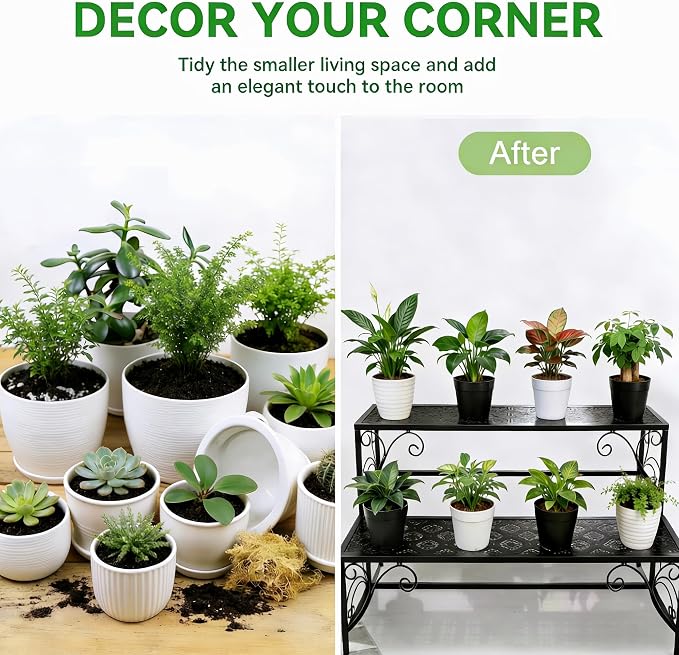 2 Tier Metal Plant Stand, Ladder Flower Pot Holder Plant Stands, Stackable Heavy Duty Tall Plant Shelf Flower Pot Holder for Patio Garden Corner Balcony Living Room (2 Tier H24.4 In-Black)
