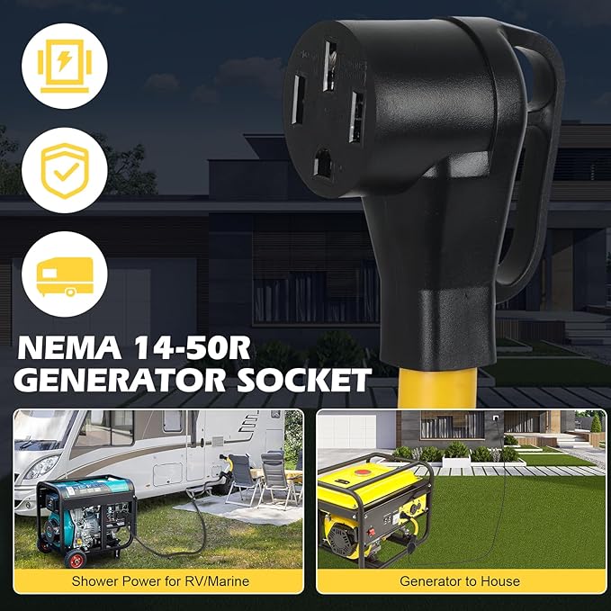 NEMA SS2-50R to 14-50R Generator Adapter Cord, 50Amp SS2-50 Twist Lock Receptacle to 14-50 Receptacle Female to Female Plug, for RV EV Generator