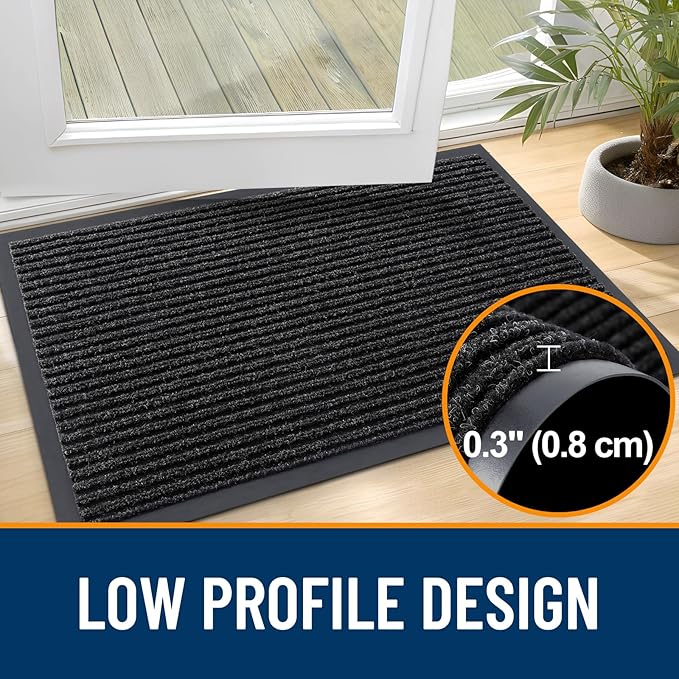 OLANLY Front Door Mat Indoor Outdoor Entrance, 2-Pack 35 x 23 Inch, Waterproof Heavy Duty Doormat, Fade Resistant, Low Profile, Easy Clean Patio Porch Welcome Floor Mats for Entry, Off-Black
