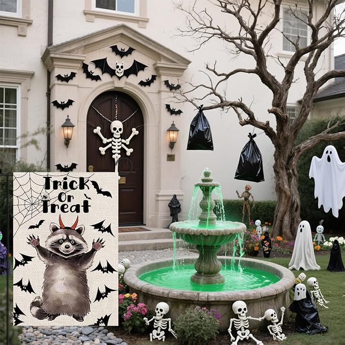 Funny Raccoon Garden Flags Seasonal Flags Set of 11 Double Sided Holiday Farmhouse Outdoor Yard Lawn Home Decorations 12.5x18 Inch