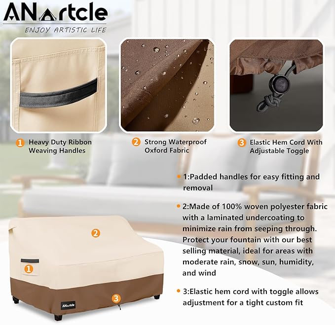 ANartcle 2-Seater Patio Loveseat Cover,58W x 32.5D x 31H Inches Outdoor Couch Cover,100% Waterproof Heavy Duty Patio Sofa Covers,Patio Furniture Covers,Beige&brown