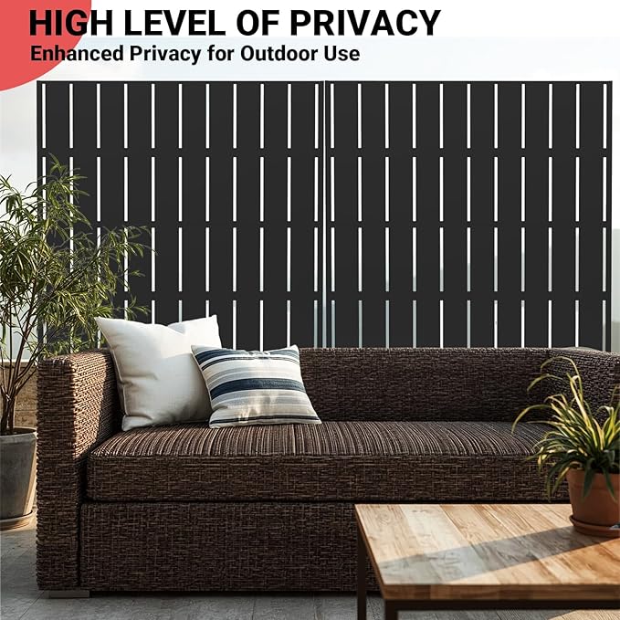 3-Panel Freestanding Metal Privacy Screen, 72" h x 47" w Per Panel, Indoor Outdoor Room Divider with Stand for Patio, Garden, Balcony, Deck, Weather-Resistant Decorative Fence Panel