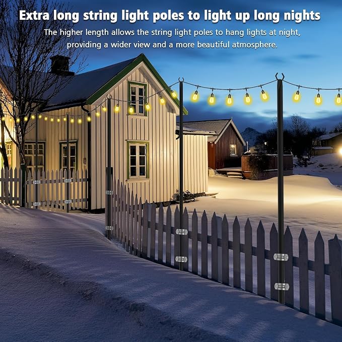 NUERPO 2 Pack String Light Poles,Metal Poles for Hanging Outdoor Light Strings,2 Pack 10 FT Light Poles Stand for Outside Garden,Patio,Wedding,Backyard,Deck,Party