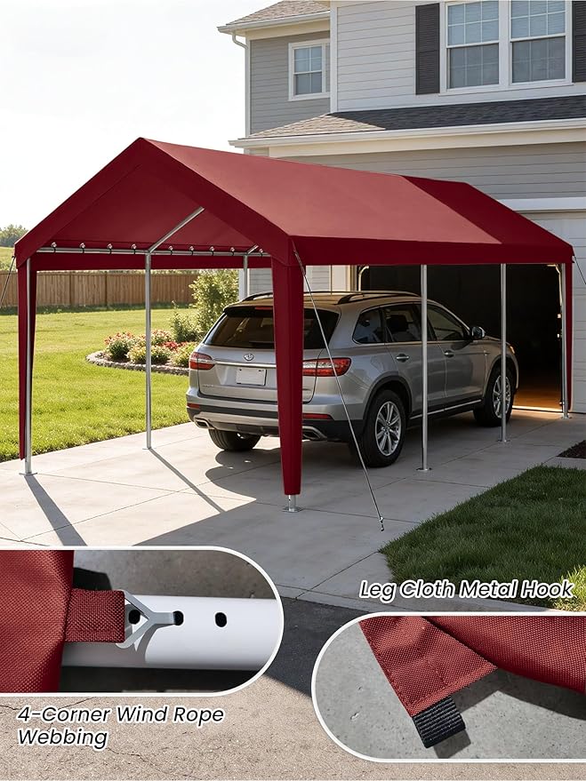 12 x 20 Ft Carport Replacement Cover, Heavy Duty Outdoor Car Tarp Canopy, Waterproof & UV Protected Tear Oxford Tarp with Ball Bungees (Frame is Not Included)