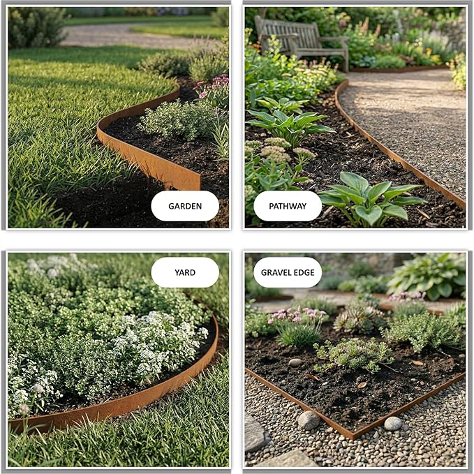 33ft. Cor-Ten Steel Landscape Edging (10-Pack) – 40" Metal Edging for Landscaping with 11 Stakes, Hammer-in Metal Landscaping Edging for Yard Pathway & Flower Beds – Lawn Edge for Garden Design