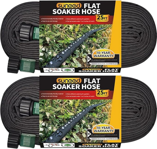 Flat Soaker Hose 25FT 2-Pack for Garden Beds, Drip Irrigation Hose for Efficient & Effective Watering – Soaker Hoses Lightweight & Easy to Install (25FT 2Pack)