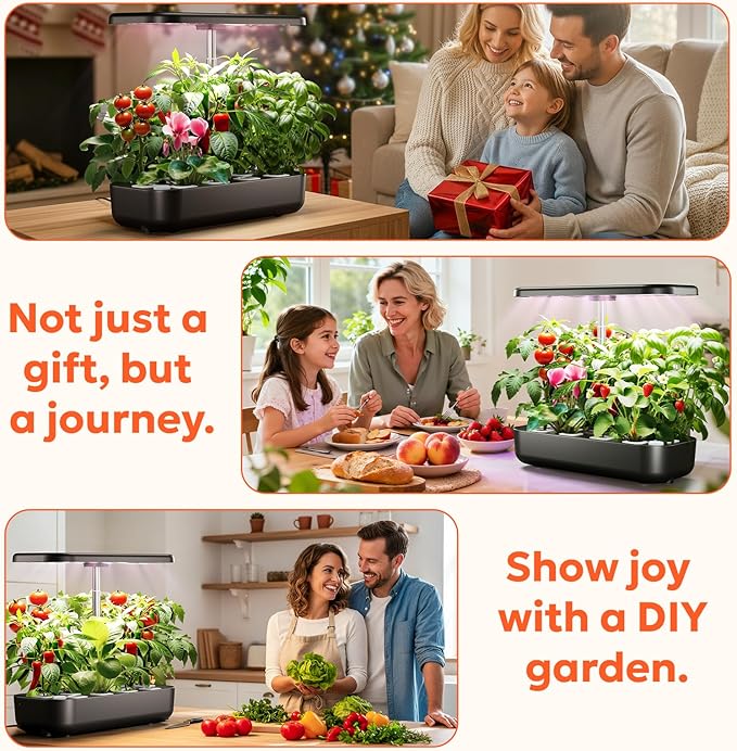 owltron Hydroponics Growing System Kit, 12 Pods Indoor Herb Garden with 24W LED Grow Light Full Spectrum, Planting Height Up to 20", Quiet Water Pump, Indoor Gardening for Gifts, Kitchen, Black